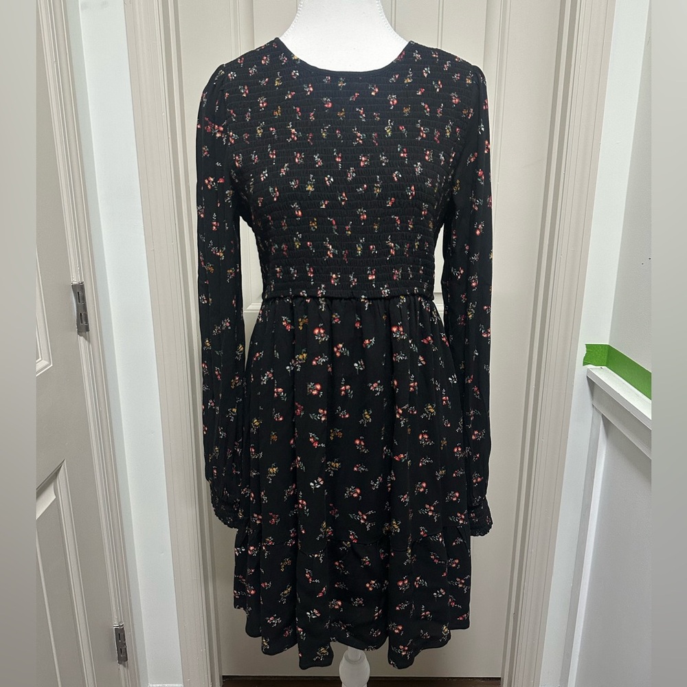 American Eagle Outfitters Black Floral Long Sleeve Dress
